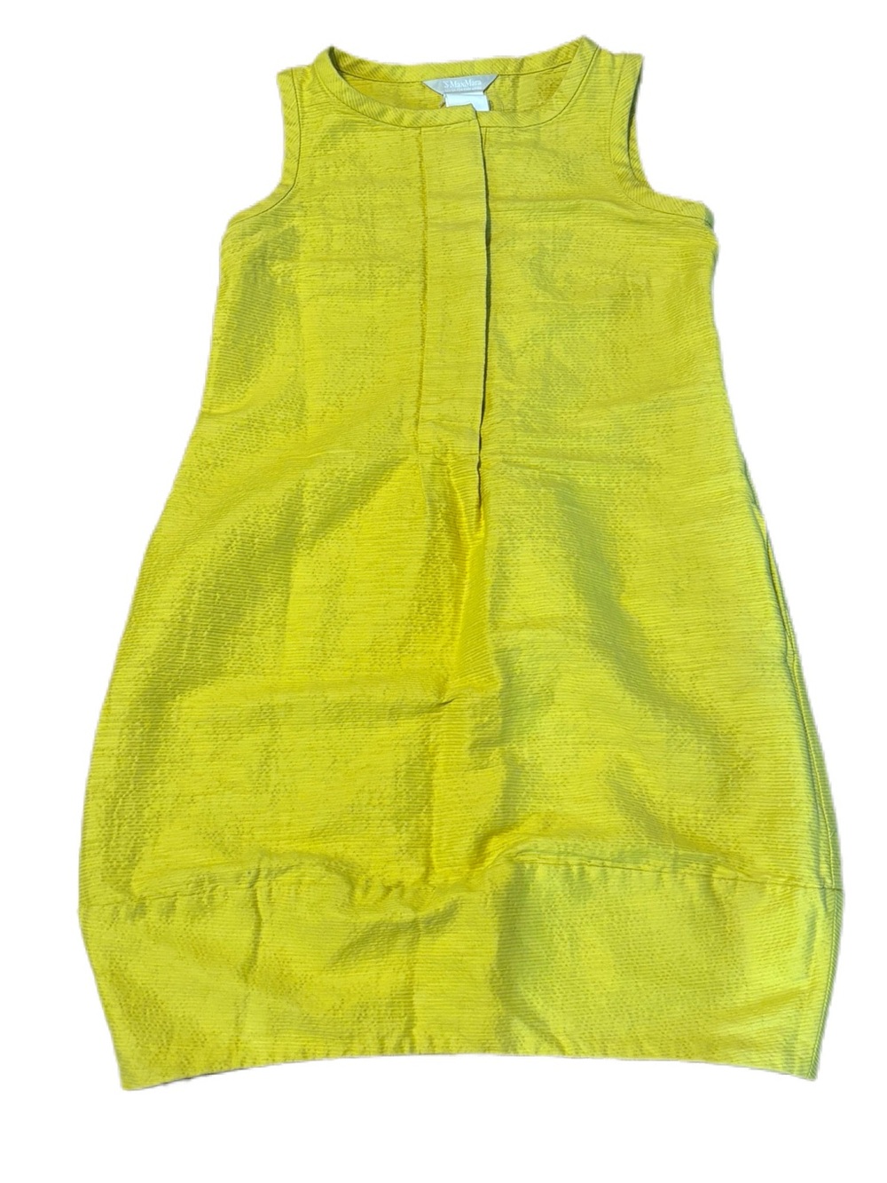 'S Max Mara Yellow Textured Shift Dress Pleated Silk Cotton Blend Size 8